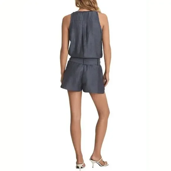 REISS MURPHY HEMP BLEND SLEEVELESS PLAYSUIT ROMPER IN NAVY NWT WOMEN'S SIZE‎ 2